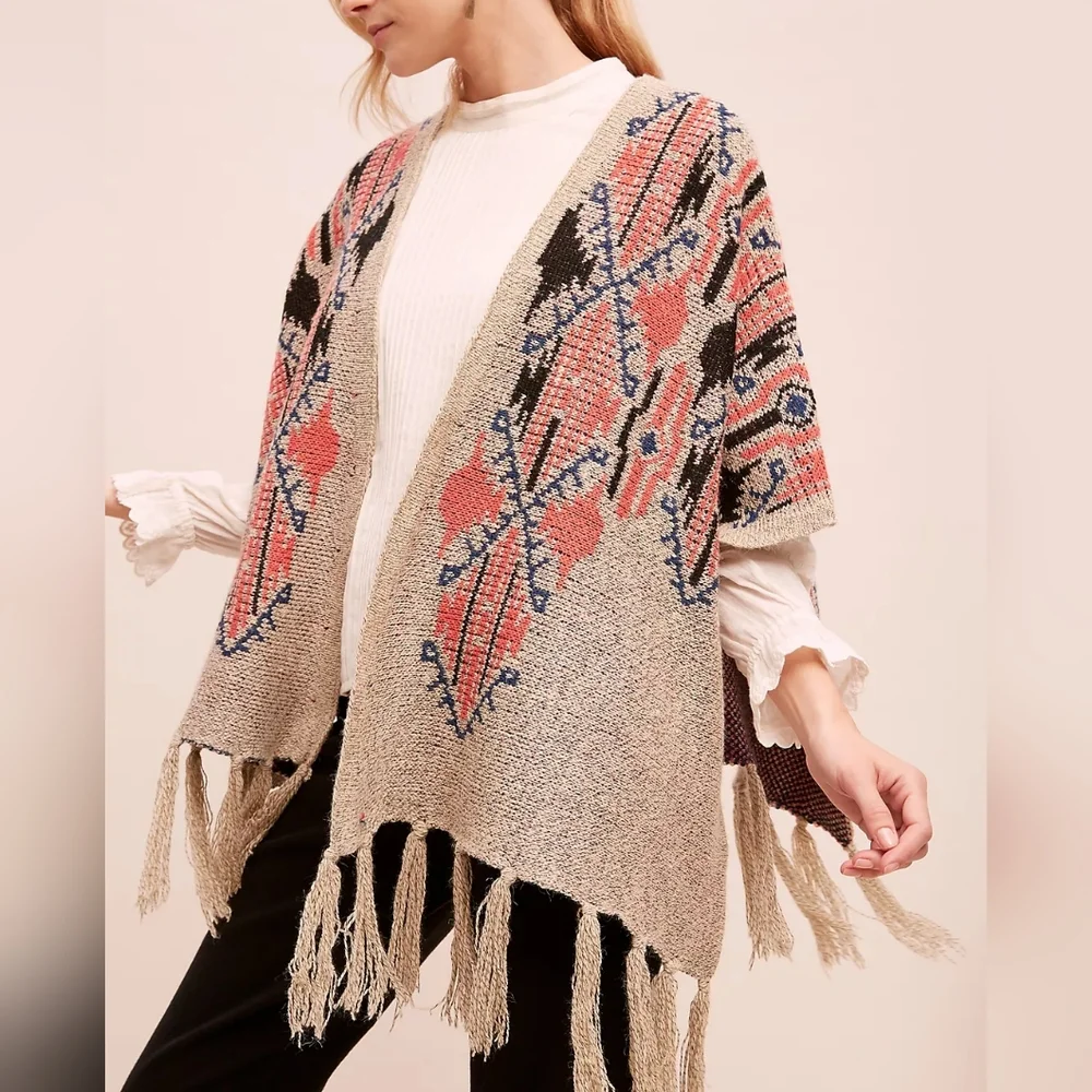 ANTHRO | Raga Western Fringed Poncho - Picture 2 of 4